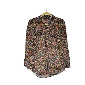 The Kooples Floral Print Gold Flaked Button Front Long Sleeve Shirt Blouse XS